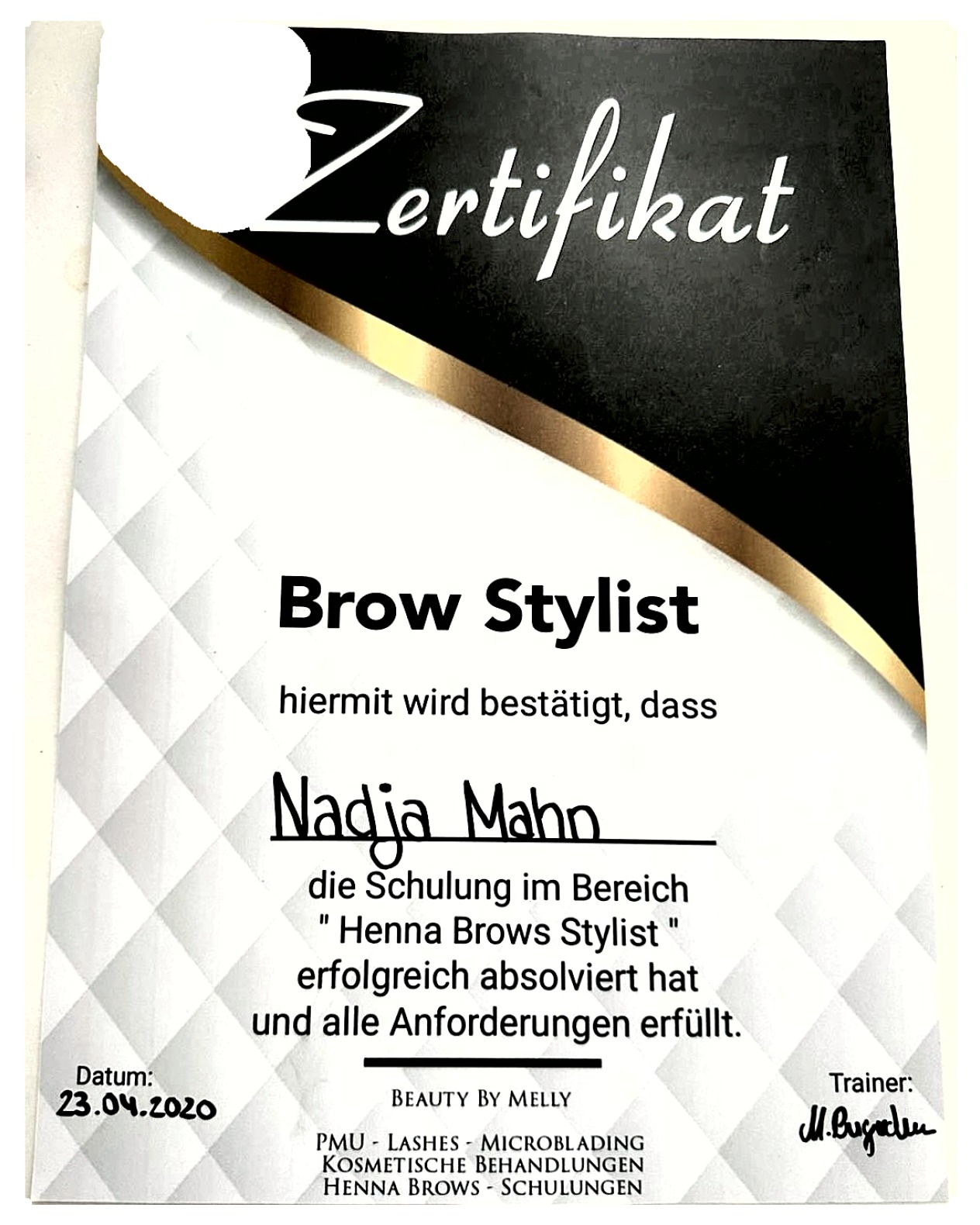 Zertifikat – Henna Brows Stylist